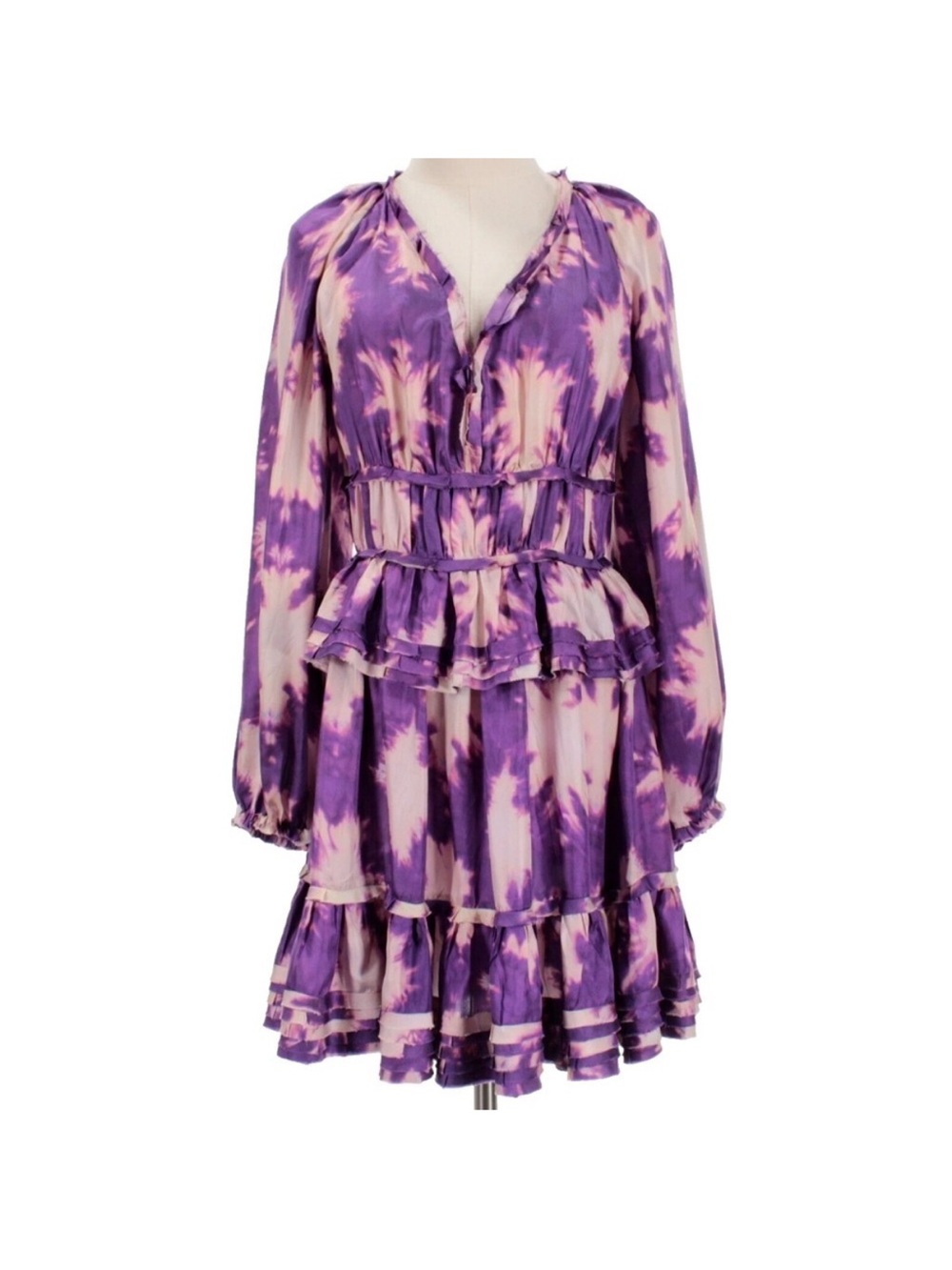 Ulla Johnson Emery Silk Ruffle Long Sleeve Mini Dress Purple Cassis Blur 0 NWOT - Picture 7 of 15